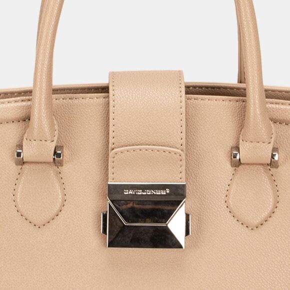 *David Jones PU Leather Handbag Elegant Tan Shiny Buckle Medium Square Purse - Picture 3 of 7